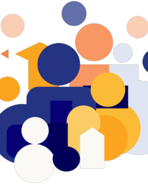 Abstrakte bunte Formen und Figuren, die Menschen symbolisieren