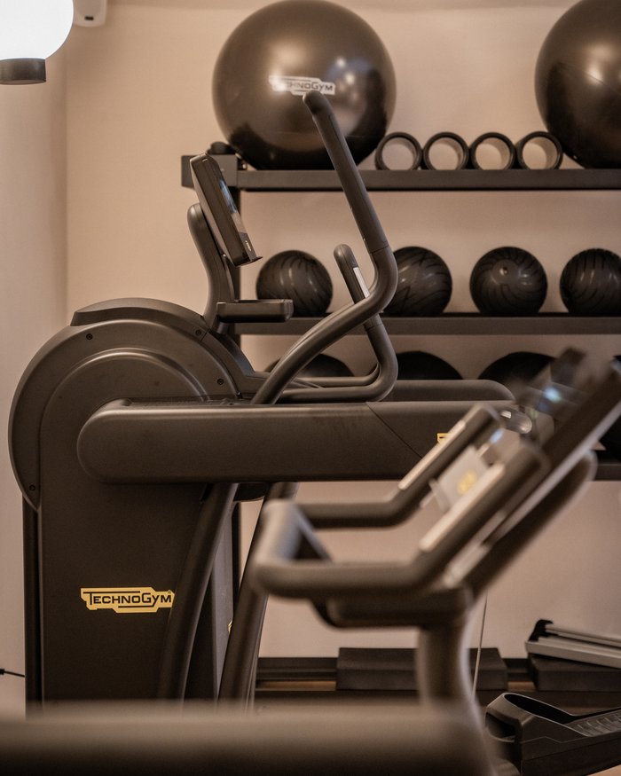 Fitness equipment and exercise balls in a modern gym